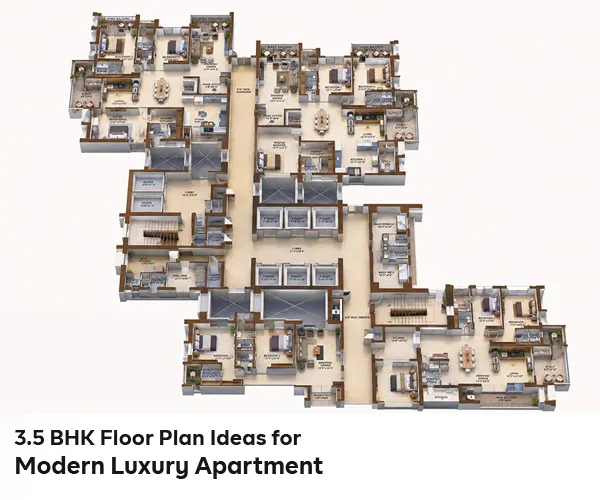 3.5 BHK floor plan for modern luxury apartments with spacious layout