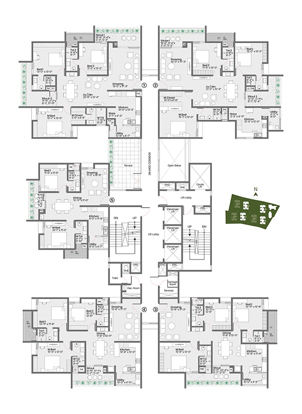 Towers A,B,D,G first-floor plan